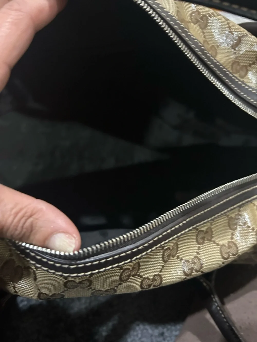 Gucci Boston Brown Tan GG Coated Canvas Shoulder Bag with Dark Brown Trim! - Picture 11 of 16